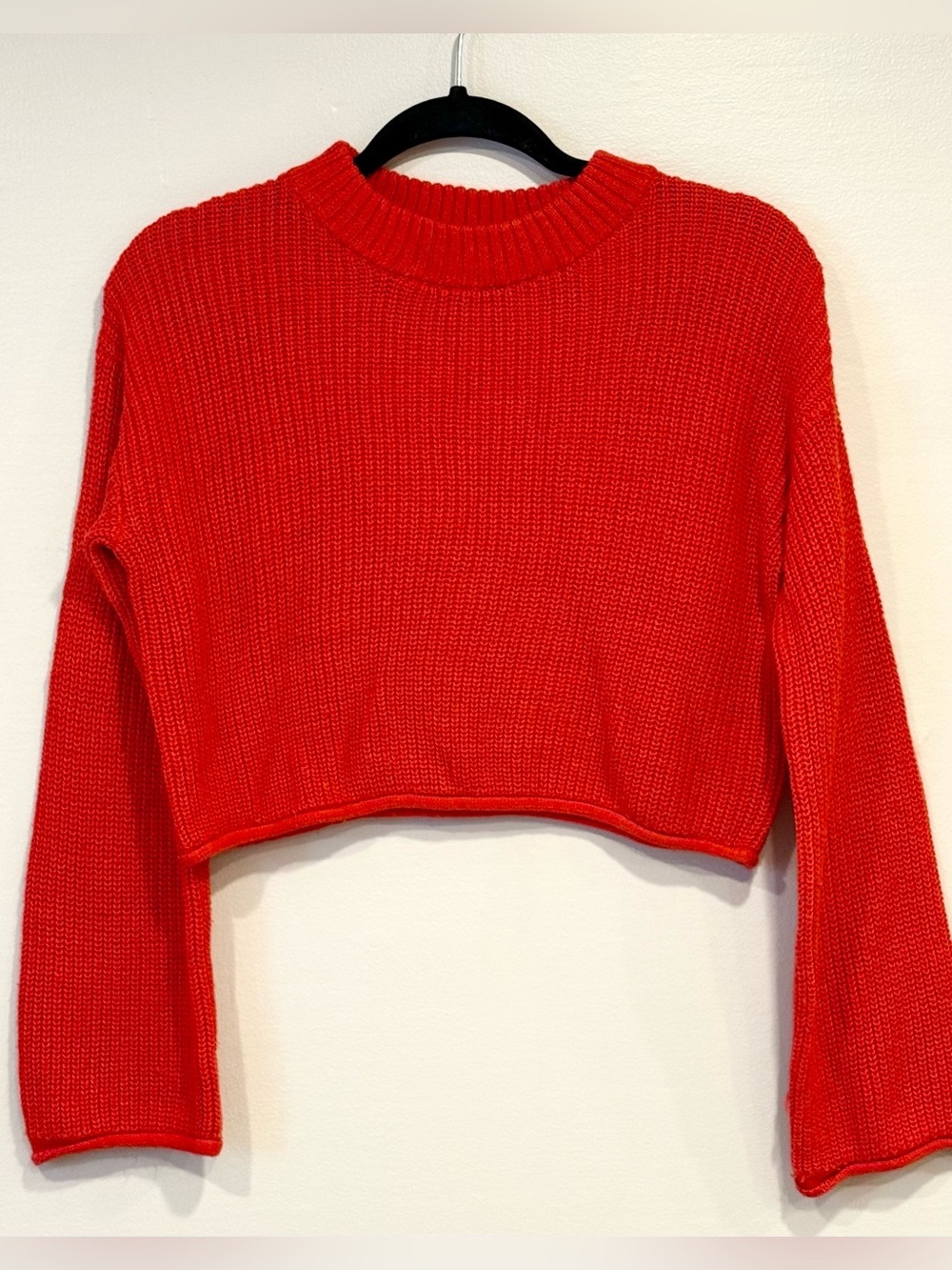 Wild Fable Red Cropped Knit Flare Sleeves Pullover Sweater Women's Small